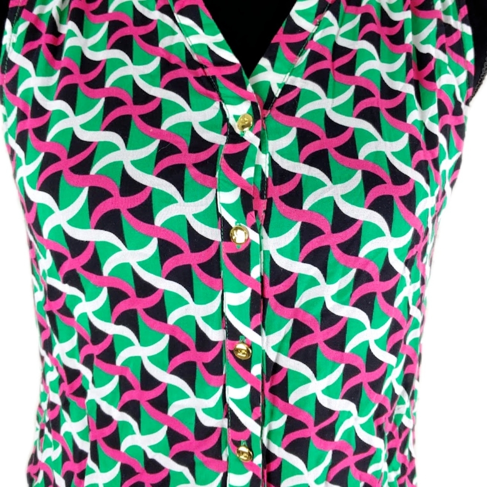 Kaari Blue Womens S Geometric Sleeveless Button Up Top - Picture 3 of 7